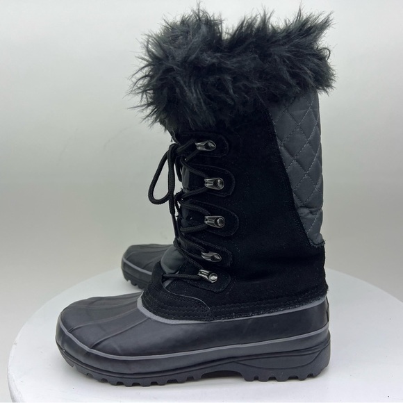 Khombu Boots Nordic 2 Waterproof Rain Snow Winter Black Suede Faux Fur Gorp Lace - Picture 10 of 12